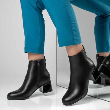 Botine dama, Botine dama cu toc si fermoar negre MOD12598, modlet.ro
