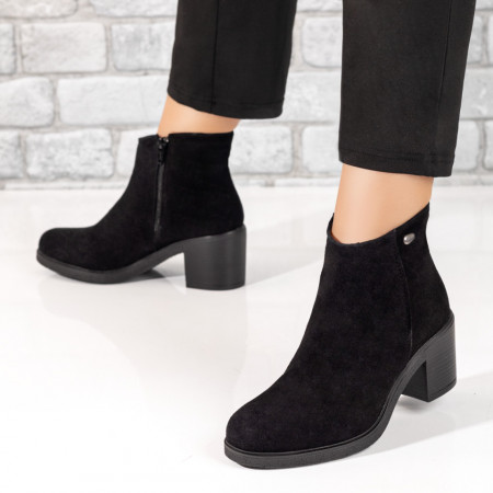 Botine dama negru suede cu toc si fermoar din Piele naturala MOD05610, 2, modlet.ro