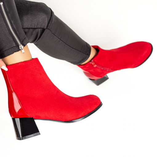 Botine dama rosu suede si aspect lacuit MARA36, 2, modlet.ro