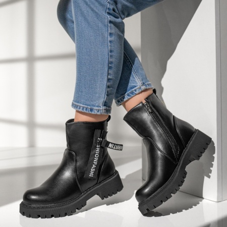 Cizme cu talpa groasa si fermoar decorativ dama negre MOD07146, 3, modlet.ro