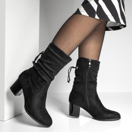 Cizme cu toc dama negre suede si insertie de material elastic la spate MOD07799, 5, modlet.ro