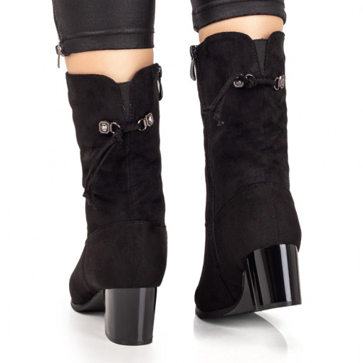 Cizme cu toc dama negre suede si insertie de material elastic la spate MOD07799, 4, modlet.ro