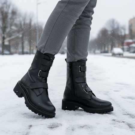 Cizme dama cu fermoar si curele negre MOD12706, 4, modlet.ro