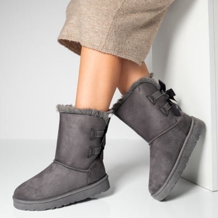 Cizme dama, Cizme dama cu fundite la spate gri suede MOD07106, modlet.ro
