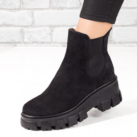 Cizme dama cu talpa groasa negre suede si insertii elastice din Piele naturala MOD07068, 2, modlet.ro