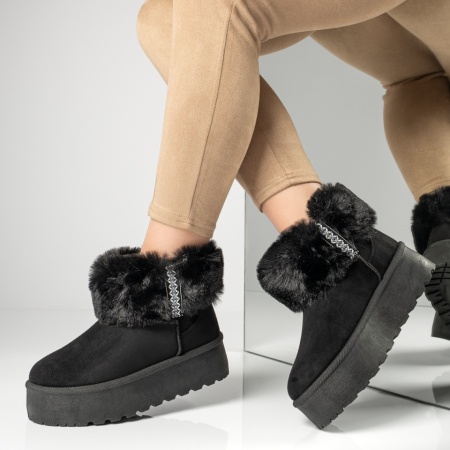 Cizme de iarna, Cizme dama cu talpa groasa tip UG negru suede MOD12836, modlet.ro