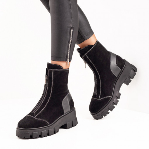 Cizme dama negre cu fermoar din Piele naturala intoarsa MOD06567
