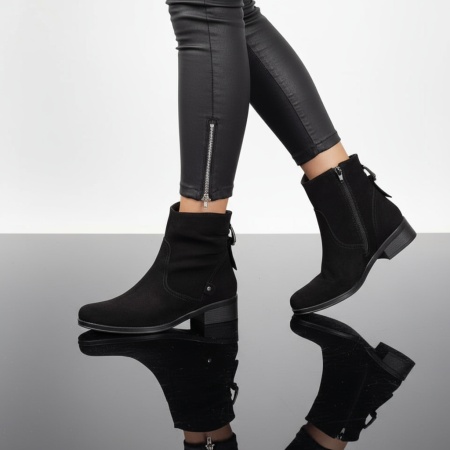 Cizme dama negru suede fara toc cu fermoar PAULA18, 4, modlet.ro