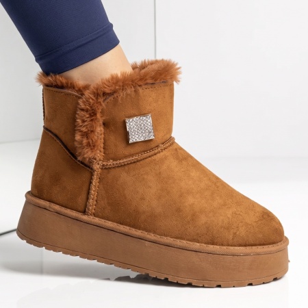 Cizme dama tip UG cu accesoriu decorativ maro suede EMA48, 3, modlet.ro