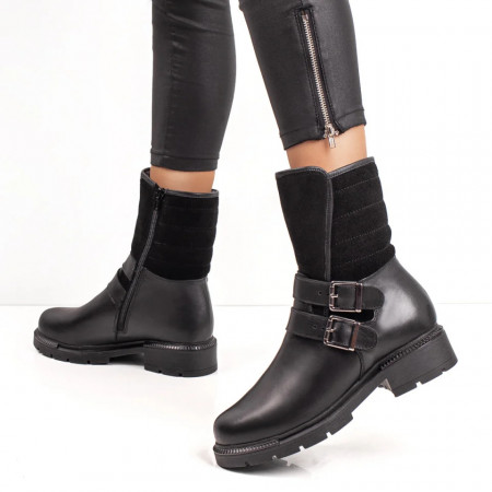 Cizme scurte dama din Piele naturala cu fermoar si catarame MOD07239, 4, modlet.ro