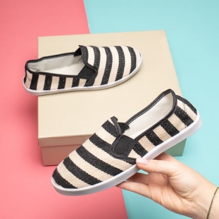 Incaltaminte dama, Espadrile dama cu insertie de material elastic negru cu bej ZEF12011, zeforia.ro