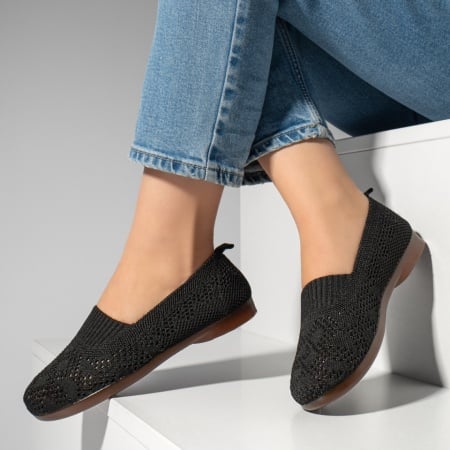 Pantofi dama, Espadrile dama cu perforatii si talpa joasa negre MOD13063, modlet.ro