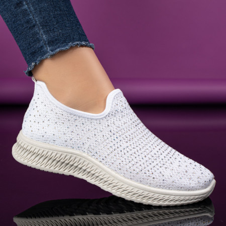 REDUCERI INCALTAMINTE, Espadrile sport dama albe cu strasuri atasate MOD09087, modlet.ro