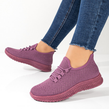 Espadrile sport dama cu siret si strasuri din material textil mov ZEF10998, 2, zeforia.ro