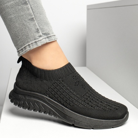 Espadrile sport dama, Espadrile sport dama cu talpa groasa si strasuri negre MOD13177, modlet.ro