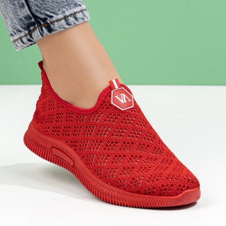Oferta zilei, Espadrile sport dama din material textil cu perforatii rosii MOD08409, modlet.ro