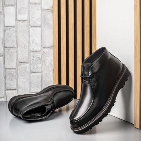 Ghete barbati negre cu siret elastic din Piele naturala MOD14033, 2, modlet.ro