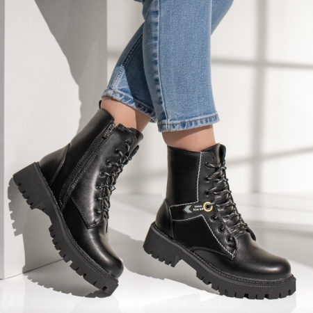 Ghete cu siret, talpa groasa si fermoar dama negre MOD07167, 3, modlet.ro