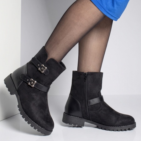 Ghete dama cu accesoriu decorativ negru suede LILI45, 3, modlet.ro