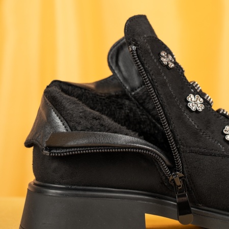 Ghete dama cu fermoar negru suede MOD14090, 2, modlet.ro