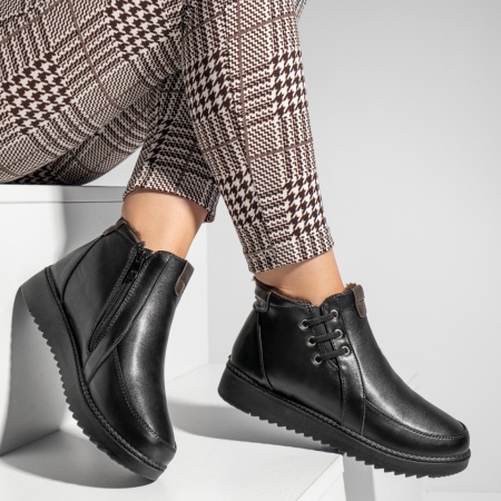 Ghete dama cu fermoar si insertie de material elastic negre MOD07661, 4, modlet.ro
