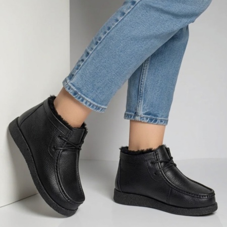 Ghete dama cu siret negre din Piele naturala DORA69, 3, modlet.ro