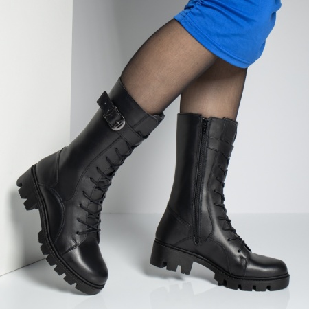 Ghete dama cu siret si fermoar negre din Piele naturala MOD05620, 4, modlet.ro