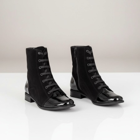 Ghete dama cu siret si fermoar negru suede din Piele naturala MOD07602, 4, modlet.ro