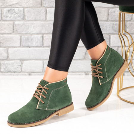 Ghete dama cu siret verzi suede din Piele naturala MOD10365, 3, modlet.ro