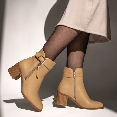 Ghete dama cu toc gros si fermoar khaki MOD12635, 2, modlet.ro