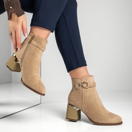 Ghete dama cu toc si accesorii decorative khaki suede MOD12882, 3, modlet.ro