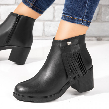 Ghete dama cu toc si franjuri negre din Piele naturala MOD05645, 3, modlet.ro
