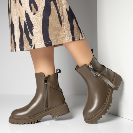 REDUCERI INCALTAMINTE, Ghete dama khaki cu fermoar MOD12189, modlet.ro
