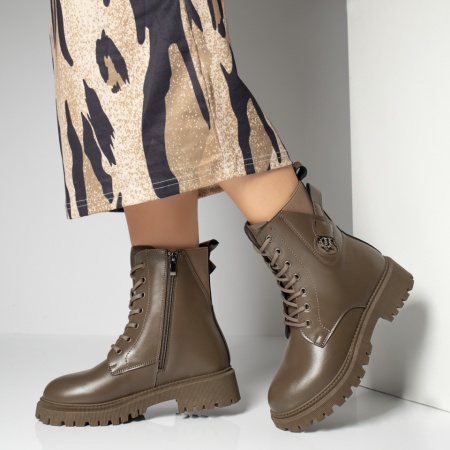 REDUCERI INCALTAMINTE, Ghete dama khaki cu fermoar MOD12190, modlet.ro