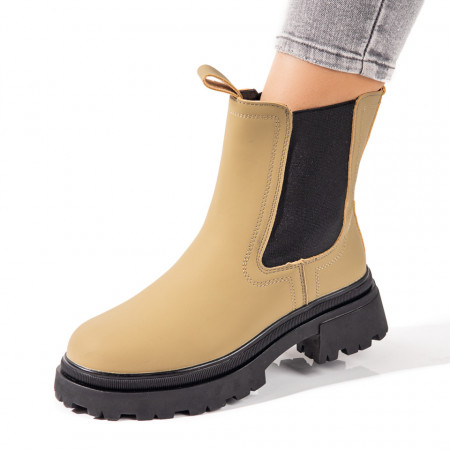 REDUCERI INCALTAMINTE, Ghete dama khaki cu insertii de material elastic MOD10697, modlet.ro