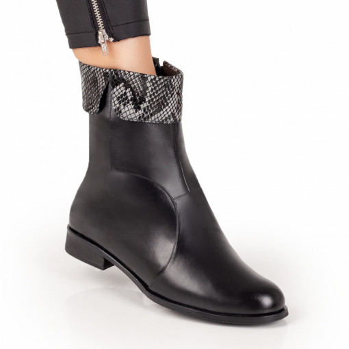 Plateste Jumatate!, Ghete dama negre cu print din Piele naturala MOD07582, modlet.ro