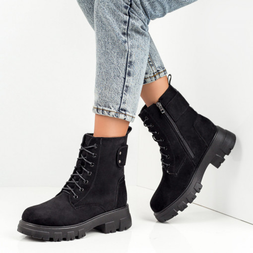 Ghete dama negre suede cu siret si fermoar dama MOD06819, 2, modlet.ro