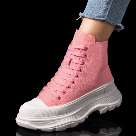 Ghete dama sport cu siret si talpa groasa roz MOD09763