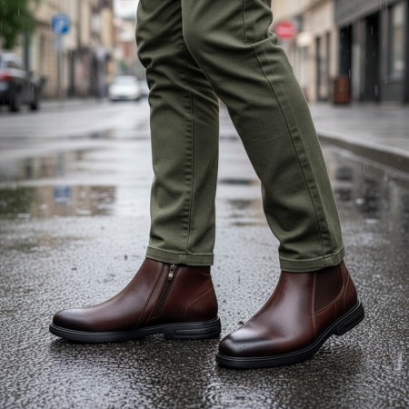 REDUCERI INCALTAMINTE, Ghete maro barbati din Piele naturala cu insertii de material elastic MOD14035, modlet.ro