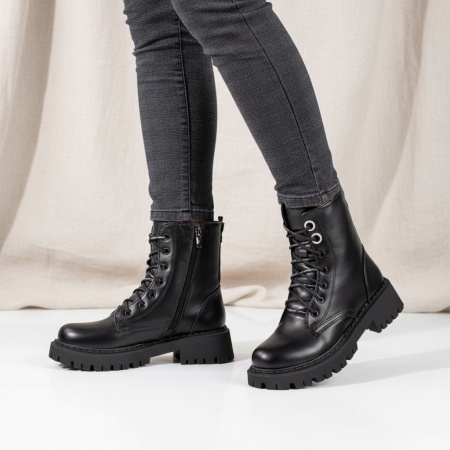 Ghete negre cu talpa groasa si fermoar decorativ la spate dama MOD07144, 4, modlet.ro