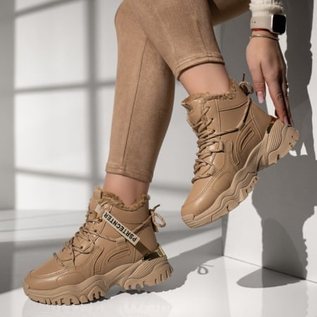 Ghete sport dama cu siret si talpa groasa khaki ZEF12834