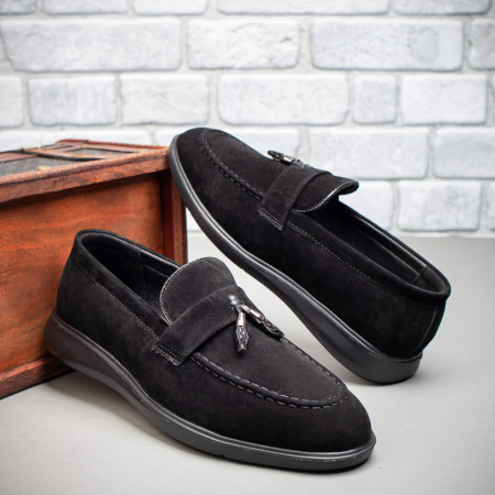 Pantofi barbati, Mocasini barbati negri suede si talpa neagra ZEF09056 - zeforia.ro