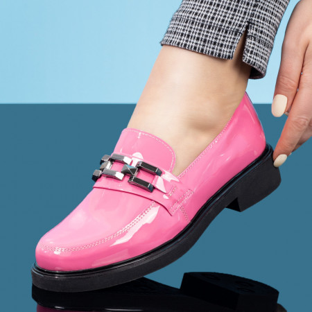 Mocasini dama cu accesoriu decorativ roz din Piele naturala MOD08352