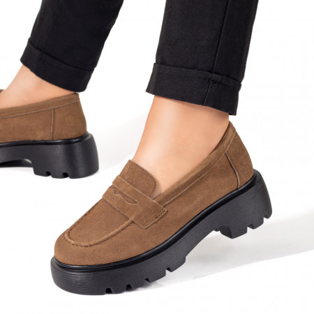 Plateste Jumatate!, Mocasini dama cu talpa groasa din Piele naturala maro suede MOD09889, modlet.ro