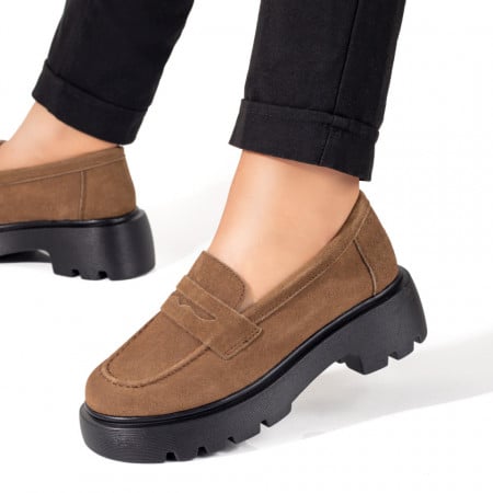 Incaltaminte dama, Mocasini dama cu talpa groasa din Piele naturala maro suede ZEF09889, zeforia.ro