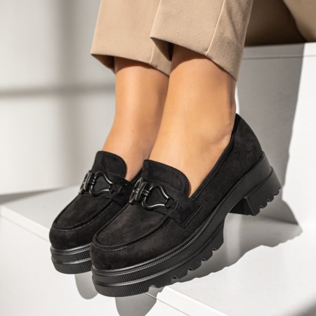 Mocasini dama cu talpa groasa negru suede MOD11039