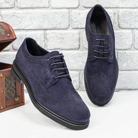 Pantofi barbati eleganti, Pantofi barbati eleganti albastri suede cu model din Piele naturala ZEF10569 - zeforia.ro