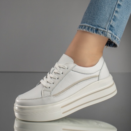 Pantofi casual dama, Pantofi casual albi dama din Piele naturala MOD11708, modlet.ro