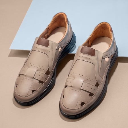 Pantofi barbati, Pantofi casual barbati cu perforatii bej din Piele naturala MOD13466, modlet.ro