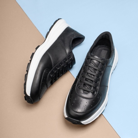 Pantofi casual barbati cu siret negru cu alb din Piele naturala MOD13967